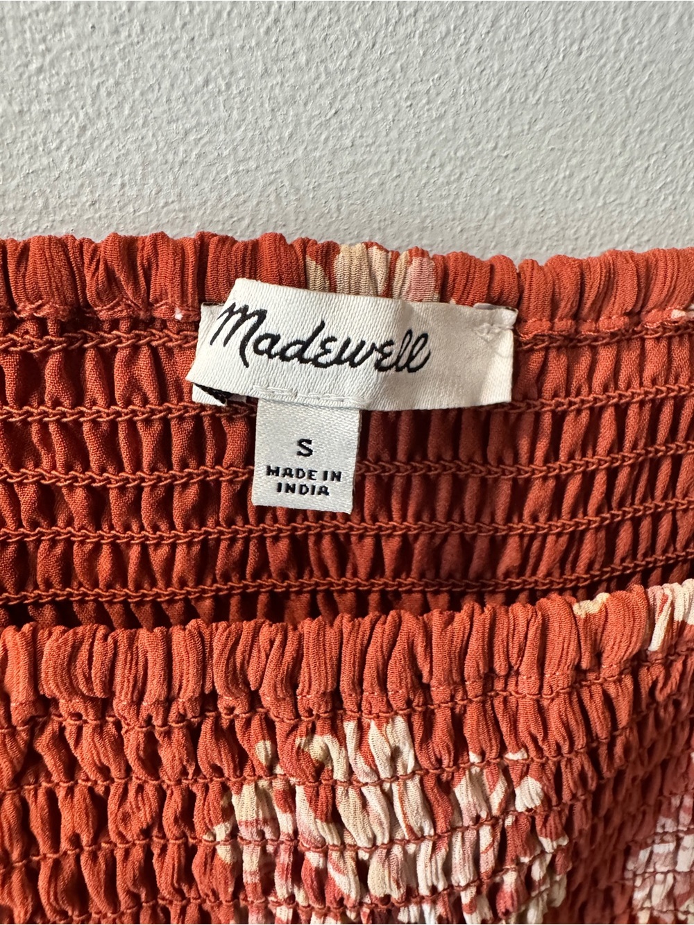 Madewell Burnt Orange Floral Smocked Blouse Size S Like New - Picture 3 of 4